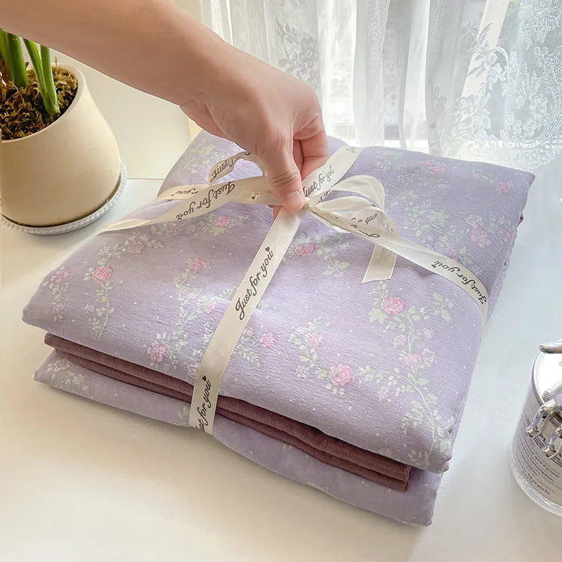 DecorBites™ Cotton Flower Print Bedding Set - Romantic High-Density Comforter for Adults