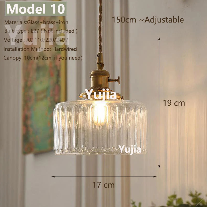 Vintage Green Glass Pendant Light With Brass Details