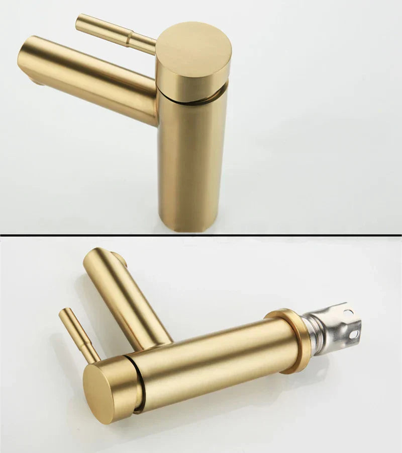 خلاط حوض ذهبي DecorBites™: خلاط ذو مقبض واحد من الفولاذ المقاوم للصدأ للحمام والمطبخ