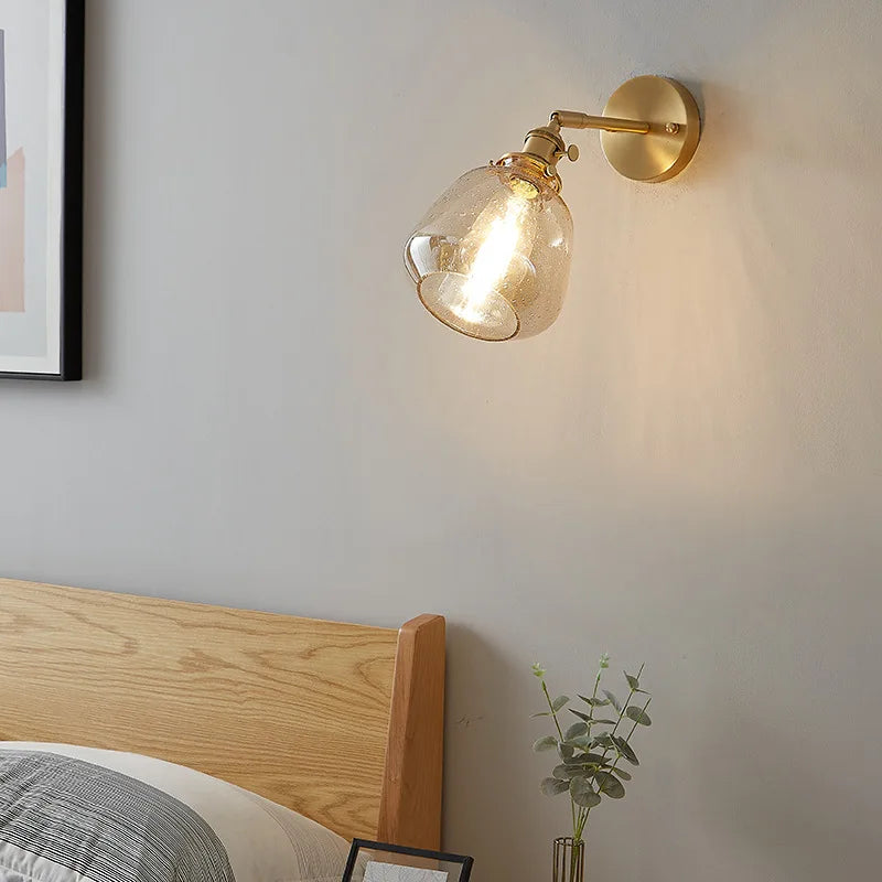 DecorBites™ Clear Glass LED Wall Sconce, Modern Rotating Bedside Lamp with Pull Chain & Copper Socket