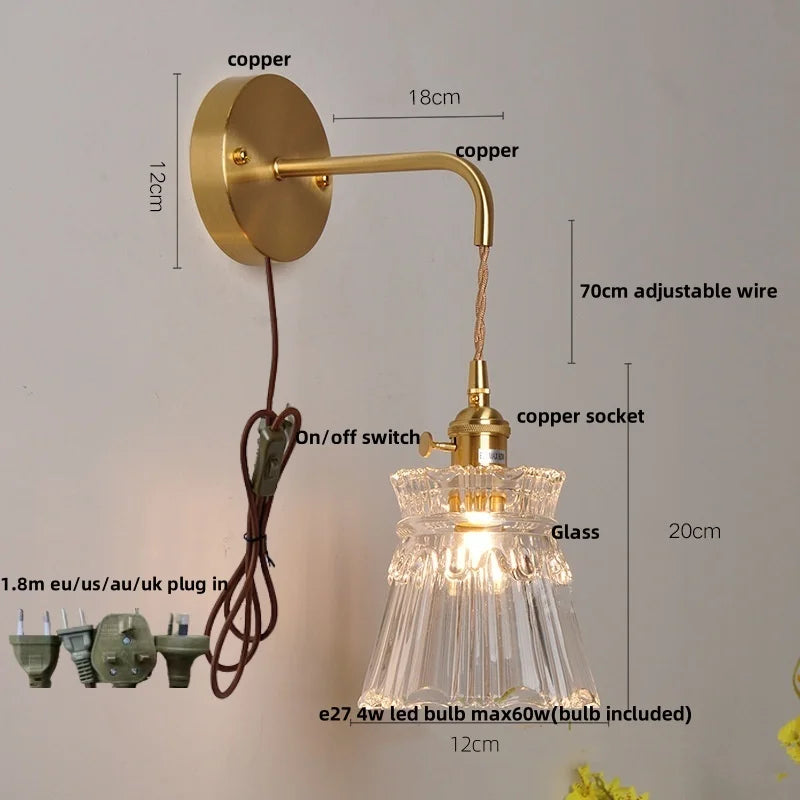 DecorBites™ Clear Glass LED Wall Lights with Adjustable Pull Chain Switch