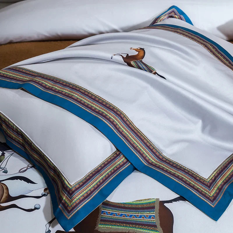 DecorBites™ Galloping Horse Luxury Bedding Set 1400TC Egyptian Cotton Duvet Cover Sheet Pillowcases