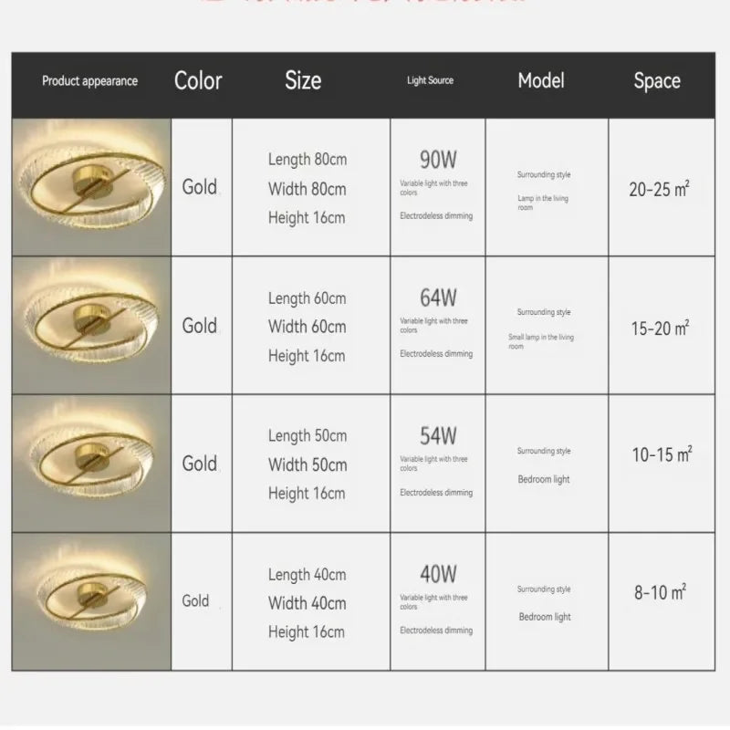 DecorBites™ Gold Ring Crystal LED Ceiling Chandelier for Bedroom Living Room Hallway