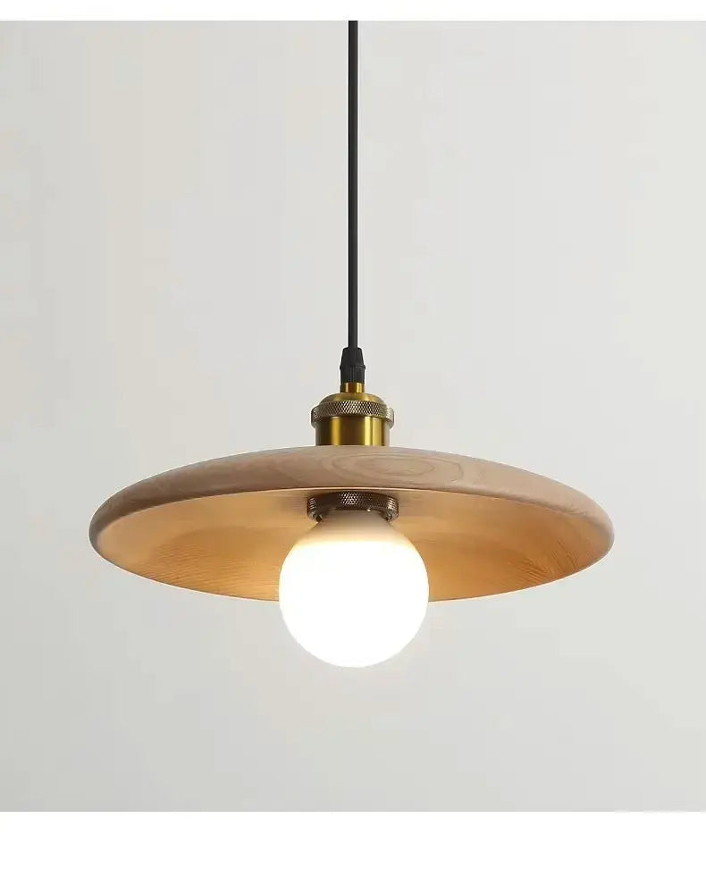 Solid Wood Pendant Light With Three-Color Dimming