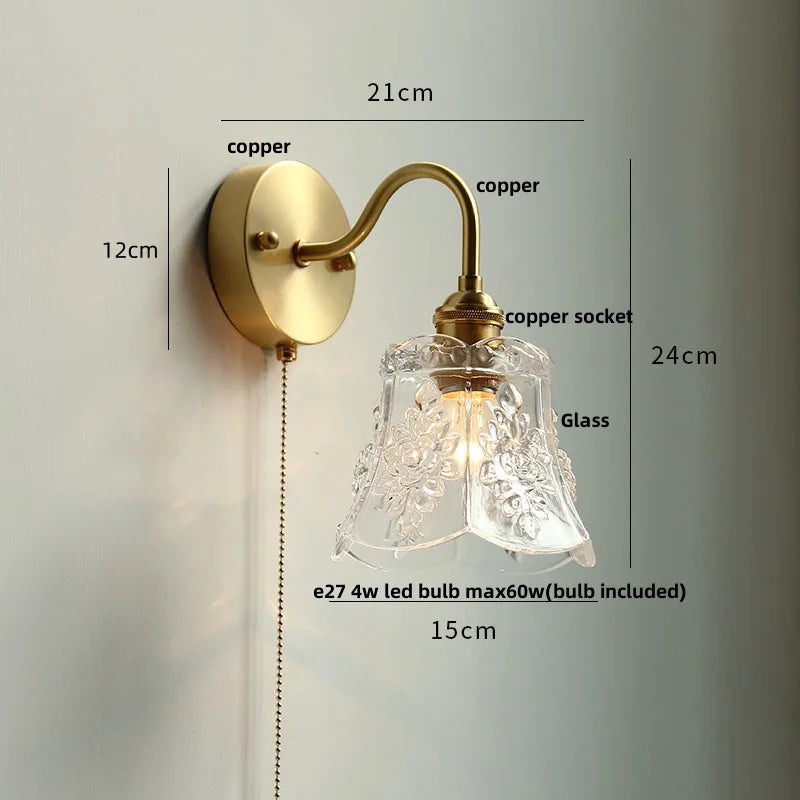 DecorBites™ Clear Glass LED Wall Sconce Pull Chain Switch Modern Stair Light