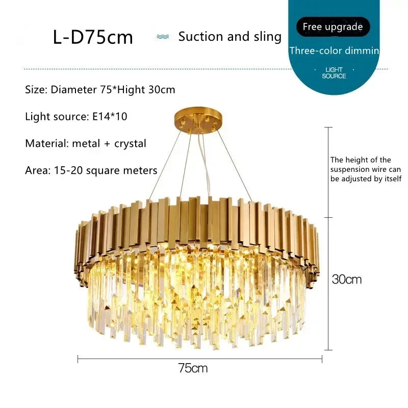 DecorBites™ Crystal LED Chandelier: Postmodern Golden Art Deco Luxury for Dinning Room