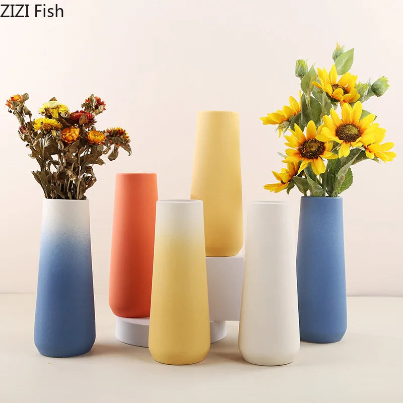 DecorBites™ مزهرية أسطوانية متدرجة من السيراميك لتزيين المكاتب، مزهريات زهور، ديكور غرفة عصري