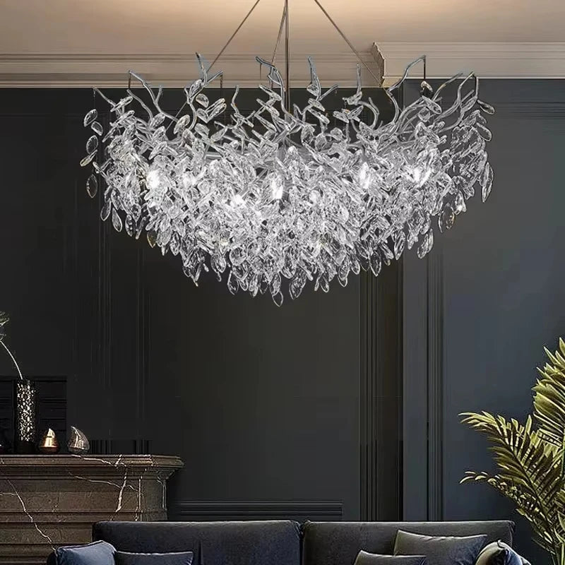 Modern Silver Crystal Chain Pendant Chandelier