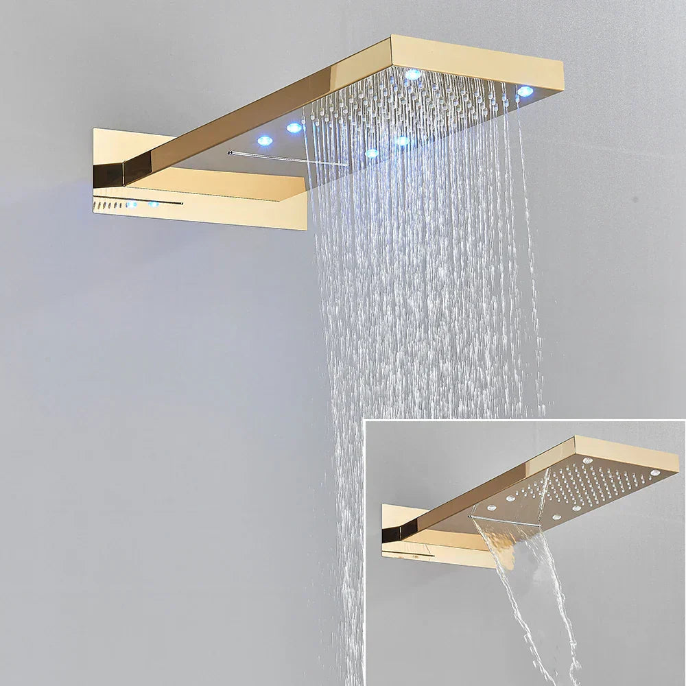 DecorBites™ رأس دش شلال LED مقاس 54*22 سم، صنبور حمام مربع يثبت على الحائط