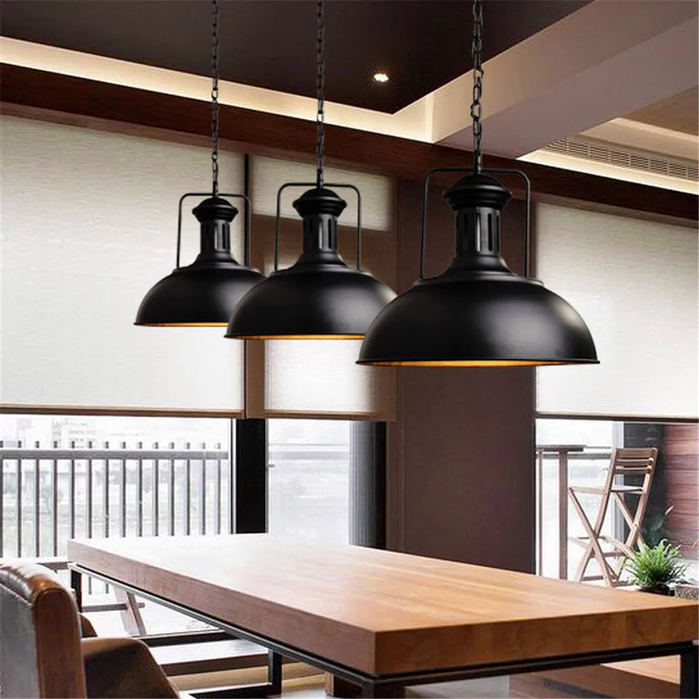 Vintage Black Metal Dome Pendant Light