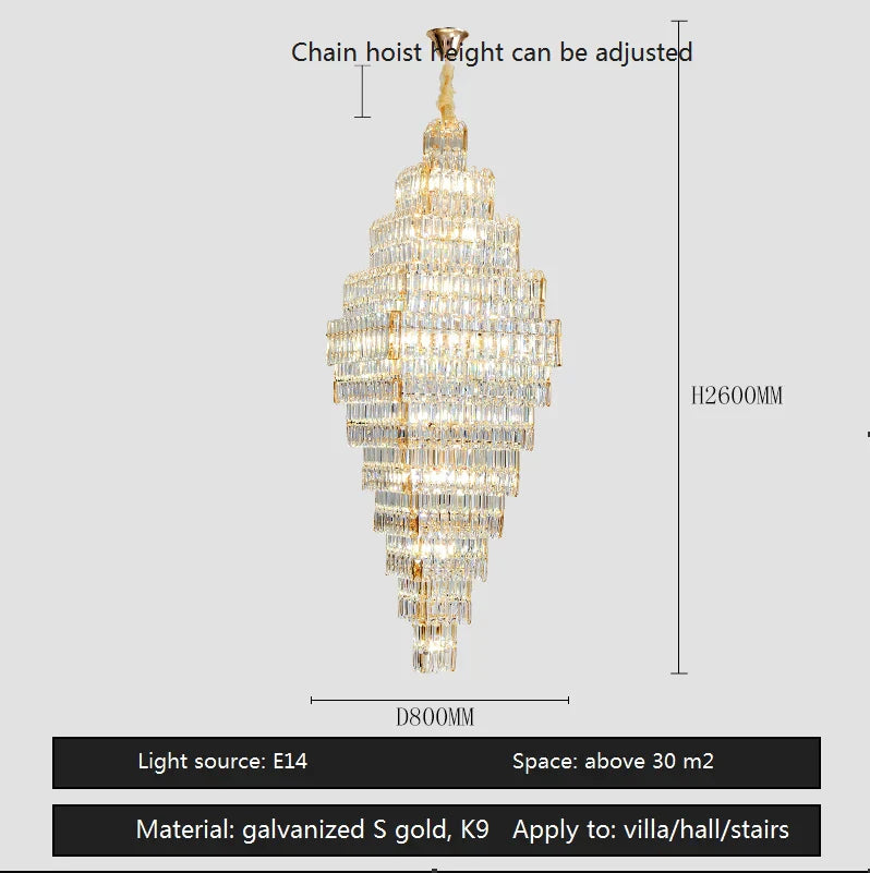 DecorBites™ Crystal Large Chandelier for Villa Duplex Loft Stairs, Elegant Hall Pendant Light