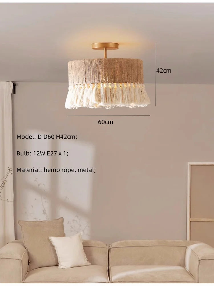 إضاءة معلقة قلادة مصباح سقف DecorBites™ بحبل القنب E27 LED - بساطة نورديكية
