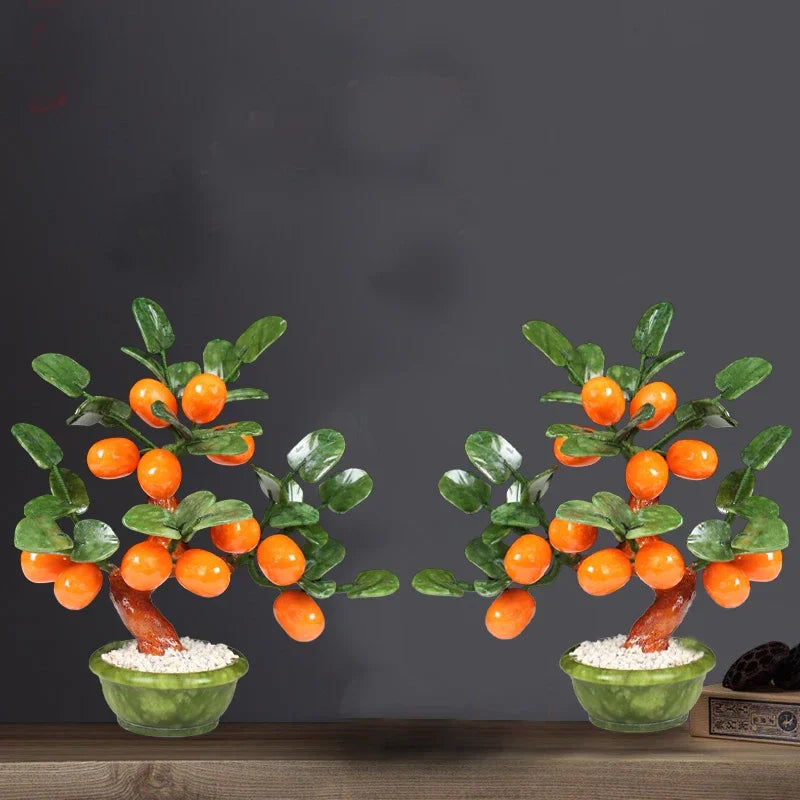DecorBites™ بونساي شجرة اليشم الذهبية البرتقالية: زينة صينية مصنوعة يدويًا