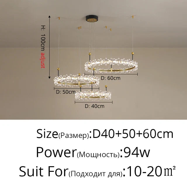ثريا معلقة على شكل حلقة كريستال ذهبية من DecorBites™، تصميم عصري فاخر لديكور المنزل
