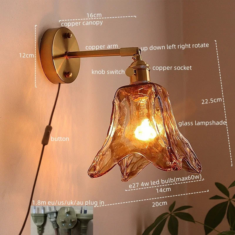 DecorBites™ مصابيح حائط LED يابانية لغرفة المعيشة والقهوة والشرفة والسلالم بتصميم نحاسي زجاجي