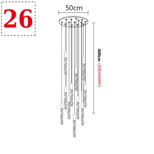 New Staircase Chandelier LED Modern Duplex Loft Spiral Long Chandelier Creative Villa Living Room Bedroom Hanging Crystal Light