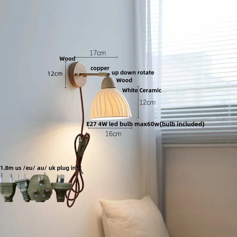 DecorBites™ Iron Wood LED Wall Light Fixture Rotate Bedside Lamp Aplique Pared
