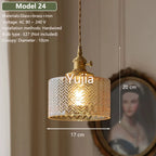 Vintage Amber Glass Pendant Light With Brass Detail