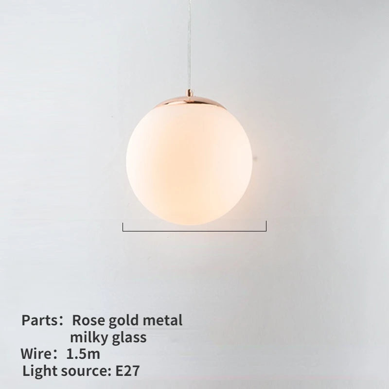 Nordic White Glass Globe Pendant Light With Iron Finish