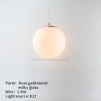 Nordic White Glass Globe Pendant Light With Iron Finish