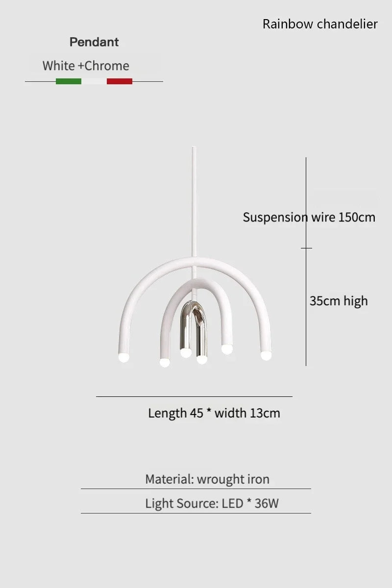 Italian Rainbow U-Shaped Pendant Light in Cream Aluminum