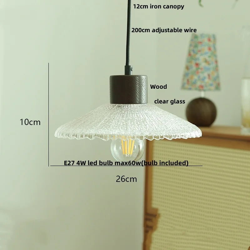 DecorBites™ مصباح معلق LED خشبي على الطراز الياباني، مصباح تعليق زجاجي شفاف قابل للتعديل