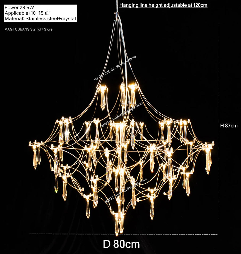 Starry Crystal Firefly Pendant Chandelier in Polished Steel