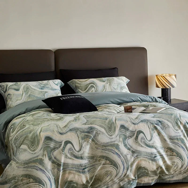 DecorBites™ 100s Egyptian Cotton Printed Bedding Set with Sheet, Duvet Cover, and Pillowcase