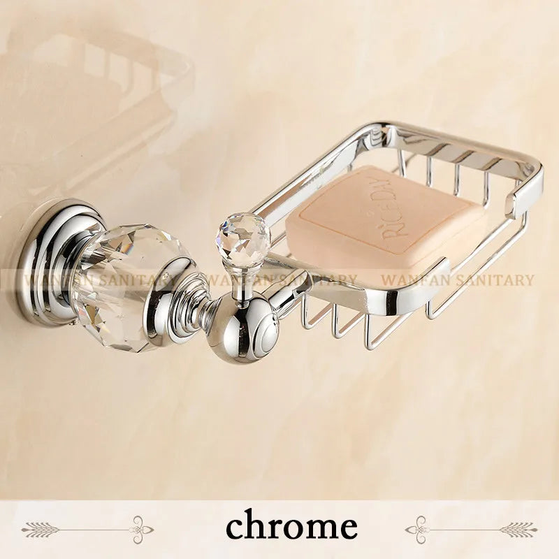 DecorBites™ Crystal Brass Gold Bathroom Accessories Set