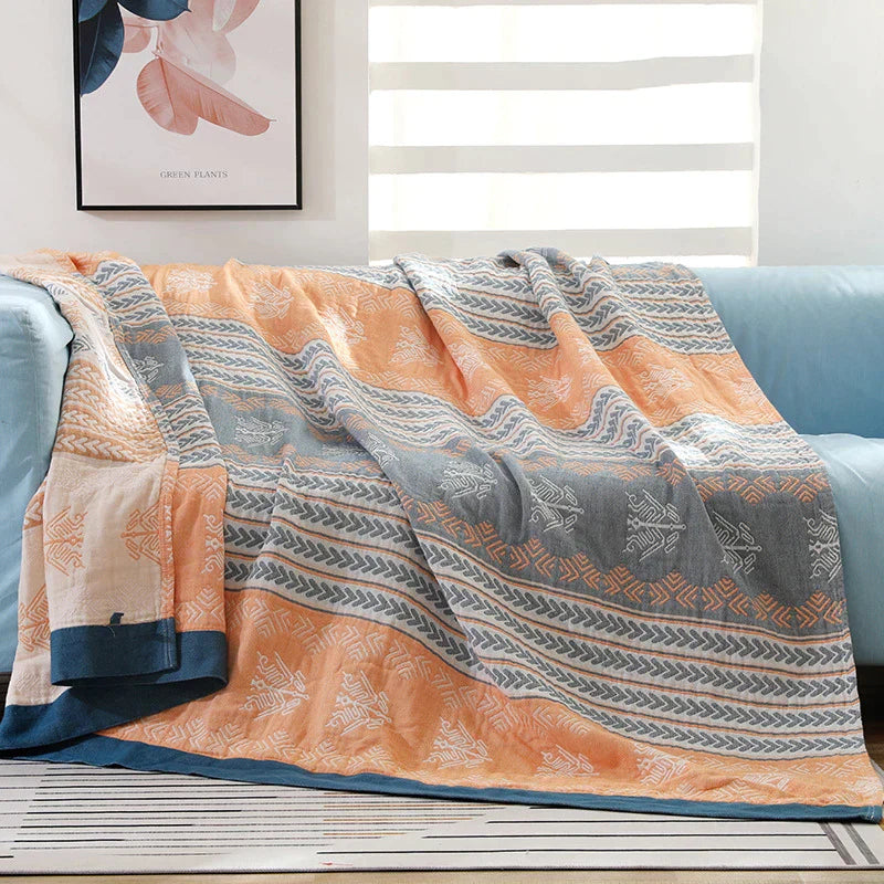 DecorBites™ 100% Cotton Stripe Gauze Towel Quilt - Double/Single - Summer Cool Sheet, Air Conditioning Blanket - Perfect for Travel & Home