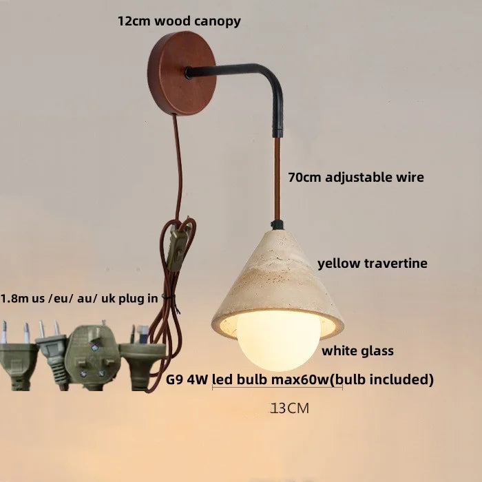 DecorBites™ Adjustable LED Wall Sconce Yellow Travertine Stair Light Fixture for Home Decor