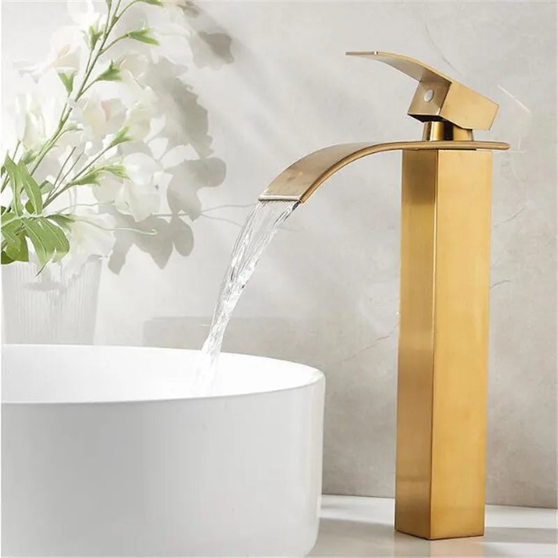 DecorBites™ Robinet de salle de bain doré : Robinet mitigeur cascade en laiton or rose pour lavabo
