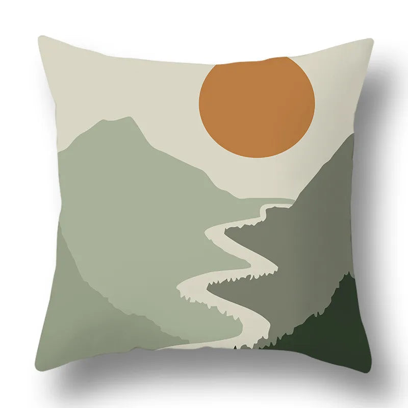 DecorBites™ Green Plants Geometric Print Pillow Cover - Home Sofa Cushion Cover