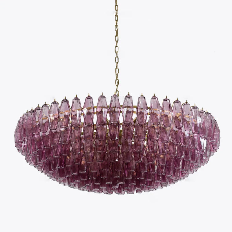 "DecorBites™ Large Pink Glass Chandelier Amber Classic Lighting for Dining Room"