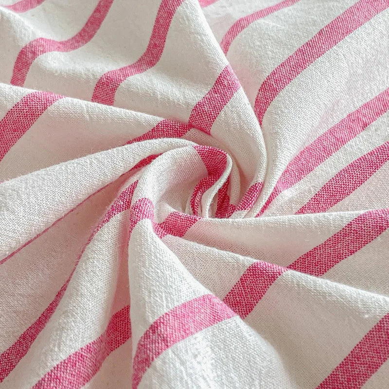 DecorBites™ Cotton Stripe Fitted Sheet- Single Cozy Mattress Cover with Elastic Band