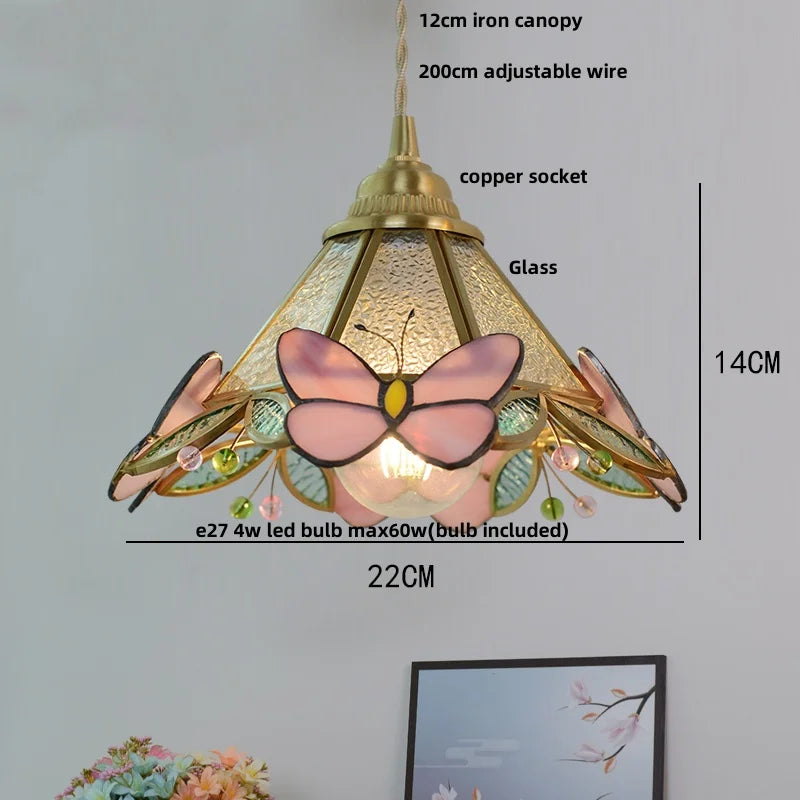 DecorBites™ Butterfly Pink LED Pendant Lamp Walnut Wood Glass Nordic Modern Home Decor