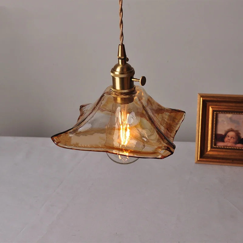 DecorBites™ Amber Glass Pendant Light Fixture with Copper Knob Switch
