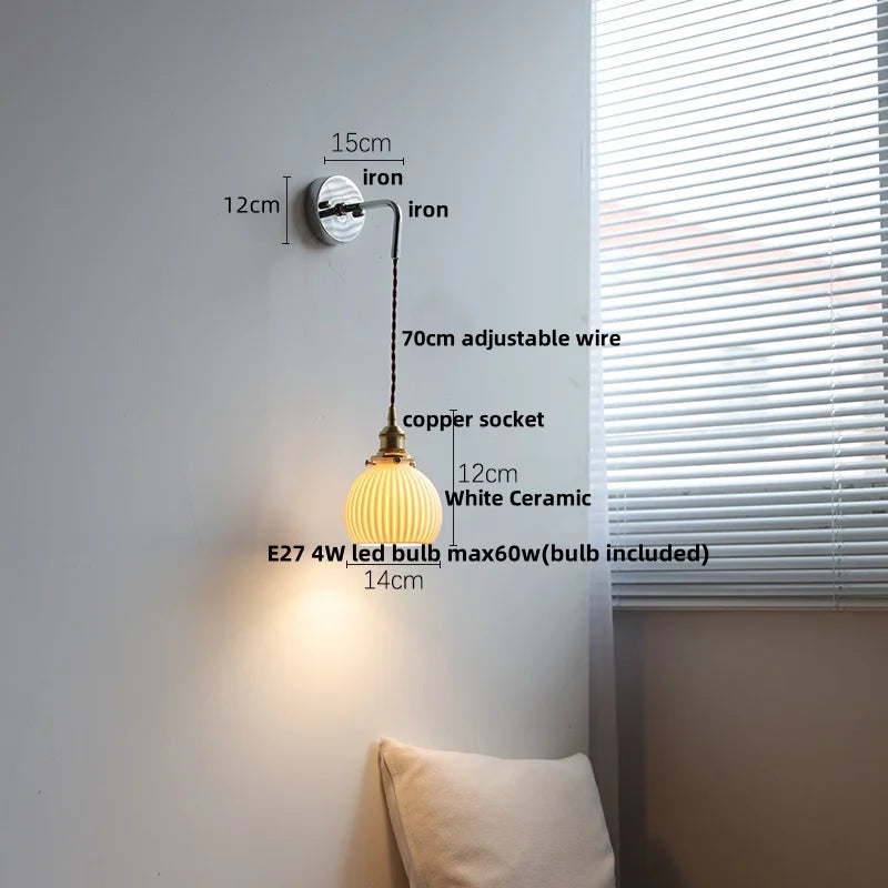 DecorBites™ Ceramic Canopy LED Wall Lamp, Adjustable Wire, Pull Chain Switch