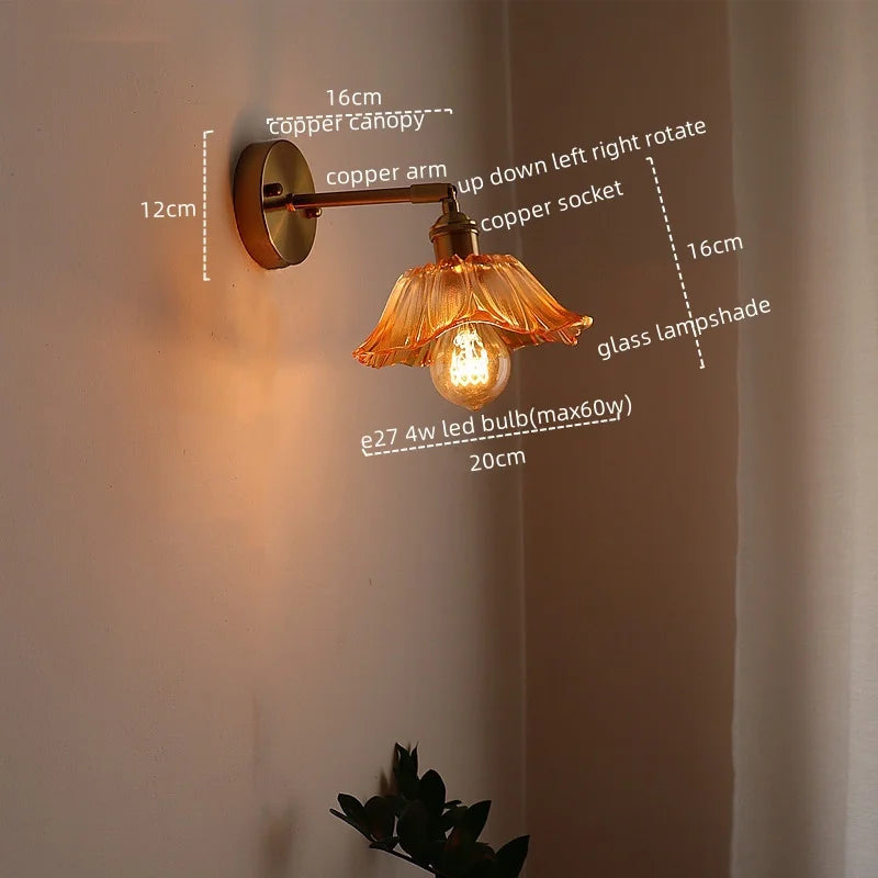 مصباح جداري زجاجي نحاسي LED على الطراز الياباني من DecorBites™ للمطاعم والبارات وغرف النوم والحمامات