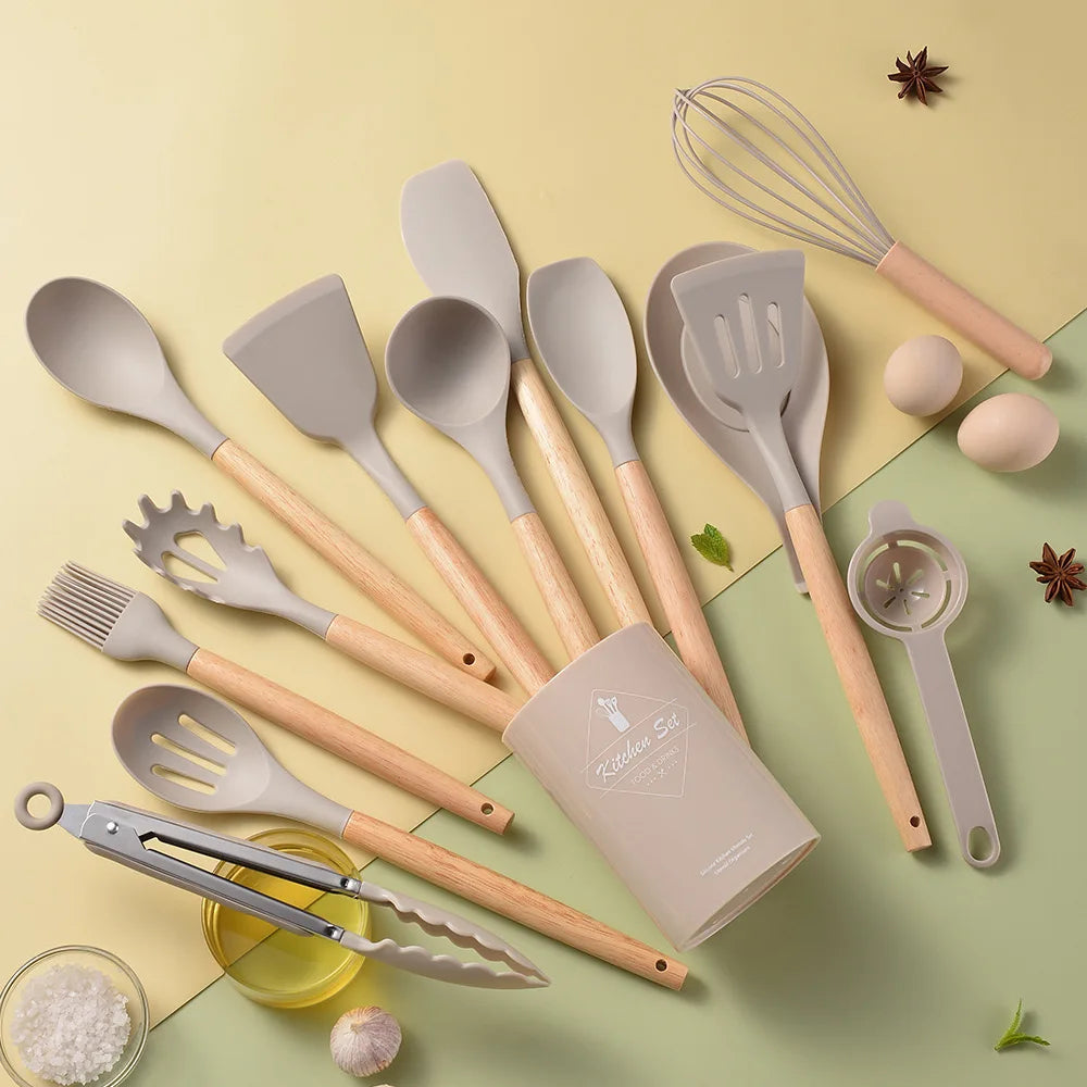 DecorBites™ 14-Piece Silicone Kitchen Utensil Set with Storage Box | Heat-Resistant Cooking Tools