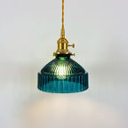 Japanese Pastoral Glass Pendant Light With Copper Accents