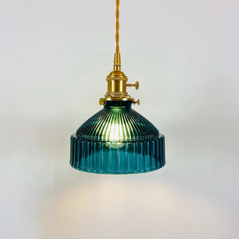 Japanese Pastoral Glass Pendant Light With Copper Accents