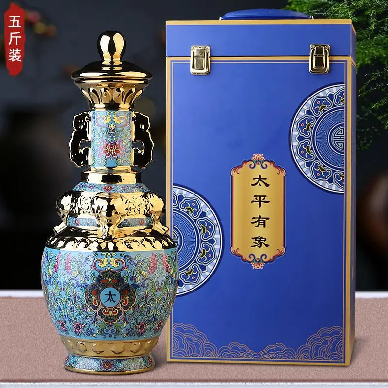 DecorBites™ Jingdezhen زجاجة نبيذ خزفية 5 كجم مجموعة محكمة الغلق عالية الجودة برطمان نبيذ أبيض
