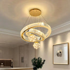Modern Crystal Multi-Ring Pendant Light in Brushed Steel