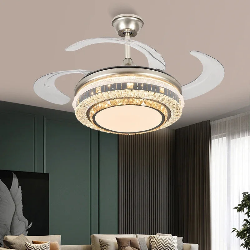 مروحة سقف DecorBites™ Gold Crystal العصرية LED القابلة للسحب مقاس 42 بوصة مع إضاءة ذكية