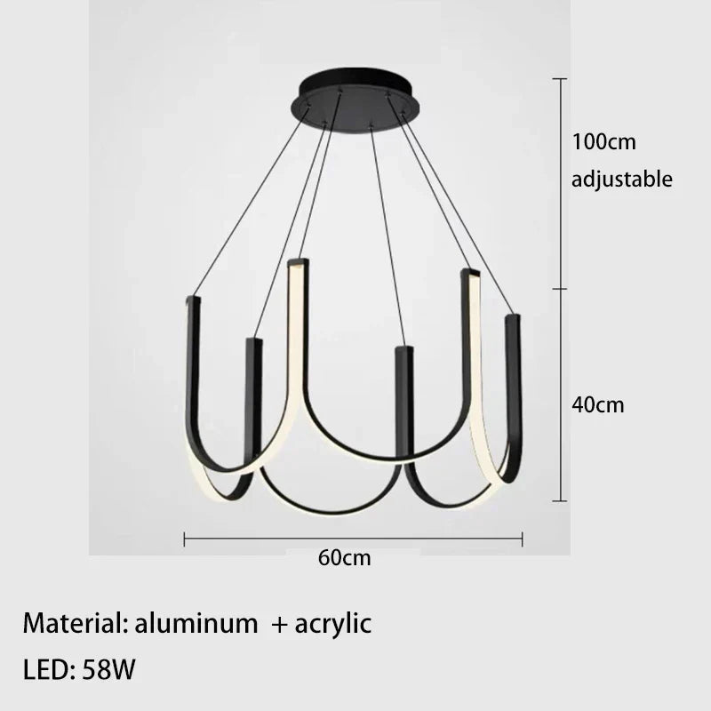 ثريا LED من DecorBites™: إضاءة معلقة من الألومنيوم الأسود والذهبي، مصباح لغرفة المعيشة وغرفة الطعام وغرفة النوم