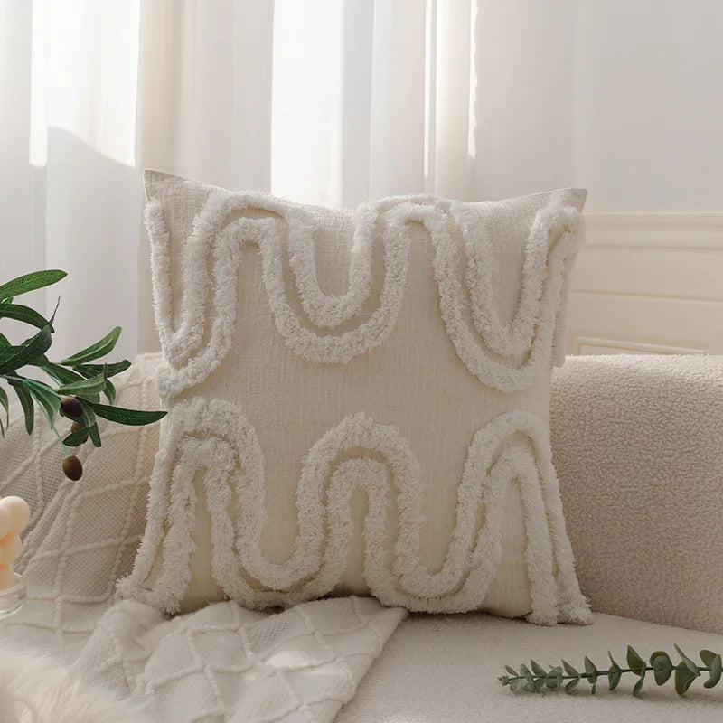 DecorBites™ Geometric Waves Tufted Pillow Covers with Embroidered Tassels