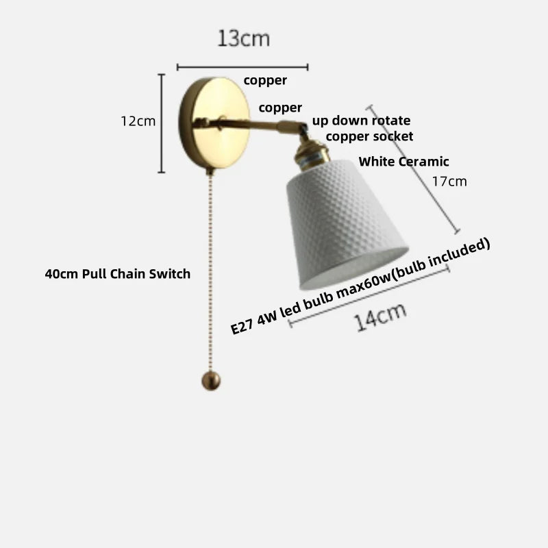 DecorBites™ Ceramic LED Wall Lights with Pull Chain Switch for Bathroom Mirror