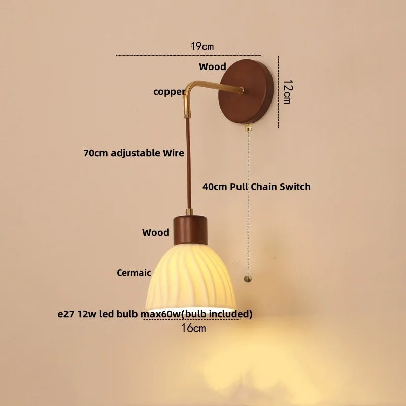 DecorBites™ Adjustable LED Wall Light Fixture with Ceramic Wood Base for Dining Room, Study, Bar