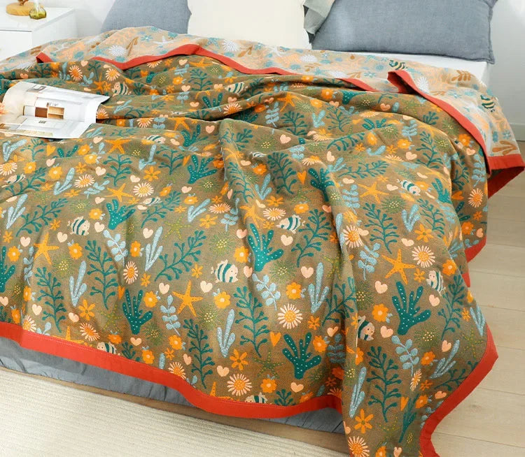 DecorBites™ 100% Cotton Nordic Throw Blanket - Soft Gauze Bedspread for Bedroom & Sofa